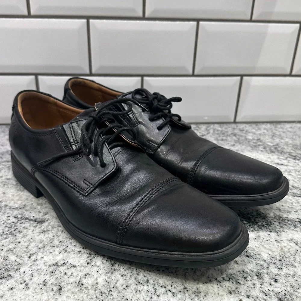Clarks Mens 8W Cap Toe Oxford Black Leather Lace Up‎ Ultimate Comfort Business